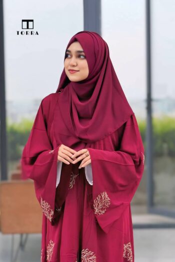Maroon Embroidery Abaya